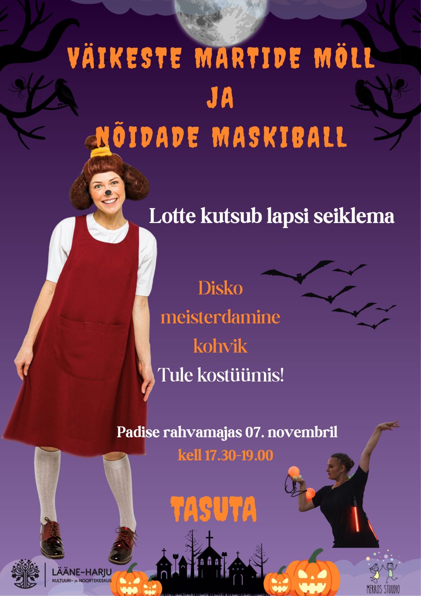Padise rahvamajas väikeste martide möll ja nõidade maskiball 07.novembril algusega kell 17:30
