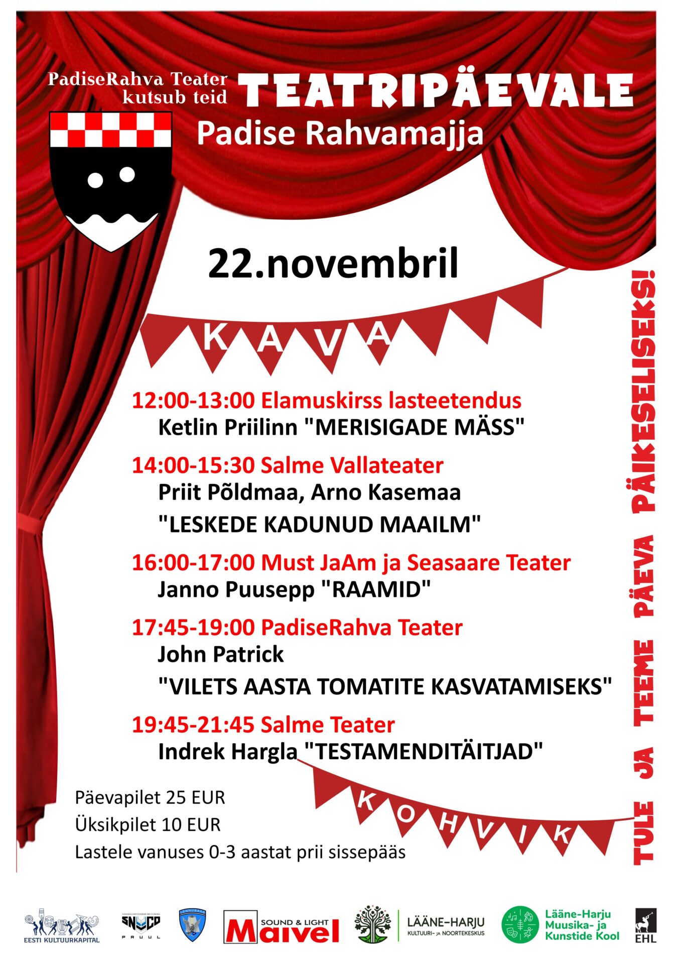 Padise X Teatripäev 22.november algusega kell 12:00 Padise rahvamajas
