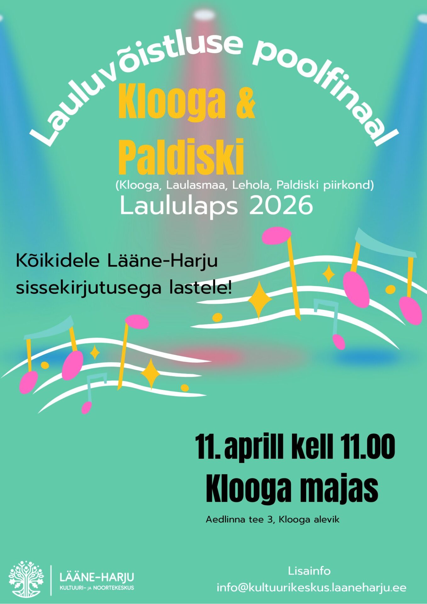 Lääne-Harju valla laululaps 2026 poolfinaalid toimuvad, 11. aprillil kell 11.00 Klooga majas ja 12. aprillil kell 11.00 Padise rahvamajas. Publik on väga teretu